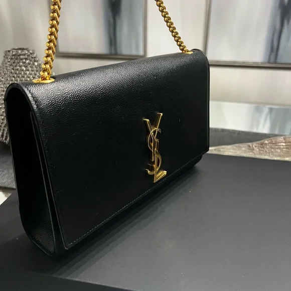 Saint Laurent YSL Black Kate Medium Flap Purse - In Grain De Poudre - Picture 8 of 17